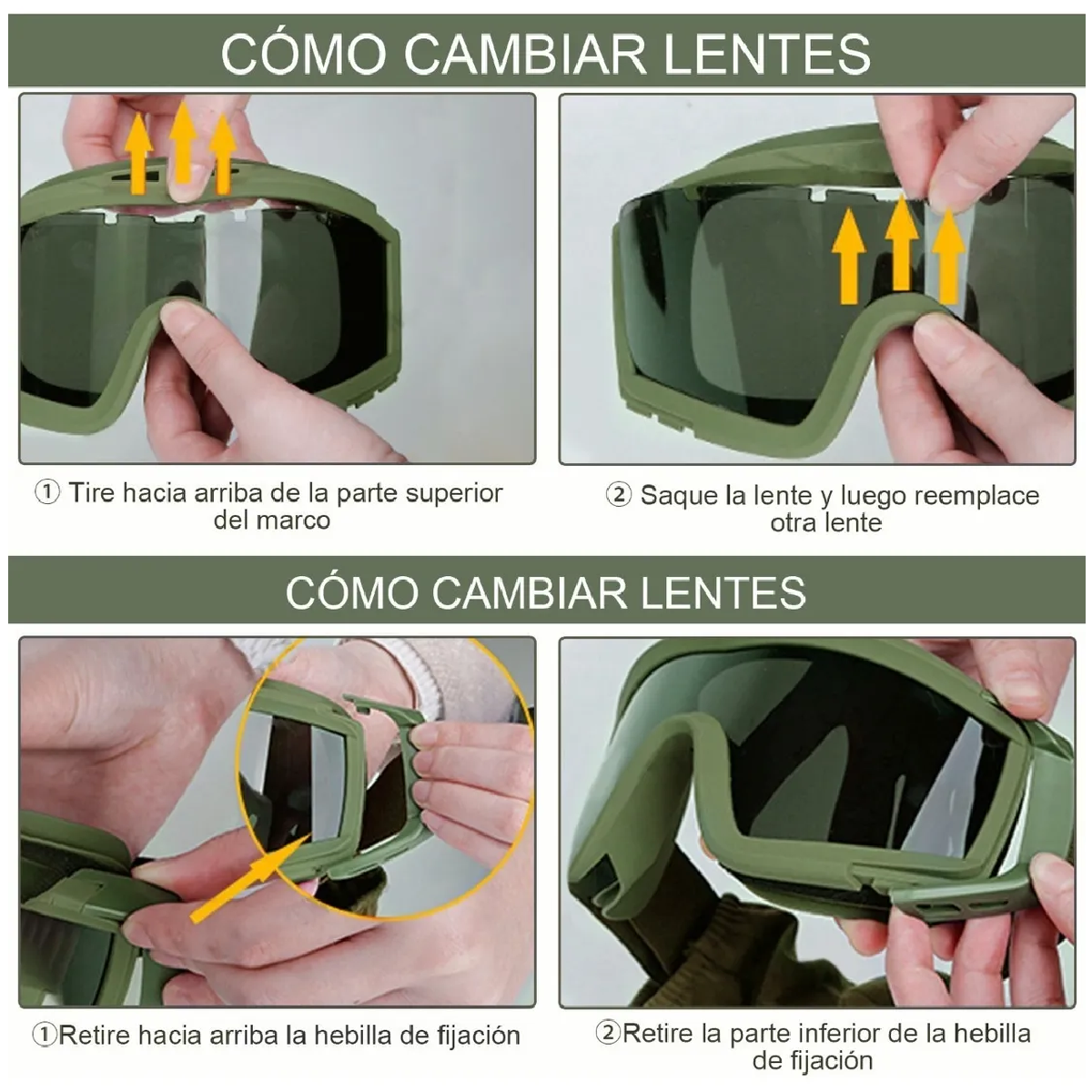 Gafas Tácticas Goggle Militares Con 5 lentes Verde Militar