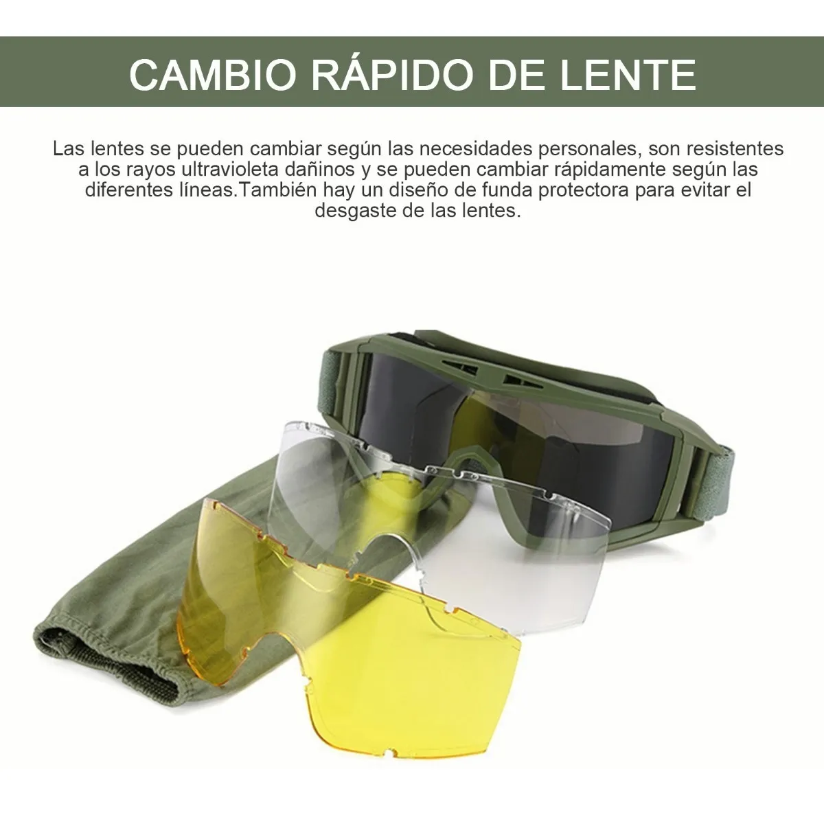 Gafas Tácticas Goggle Militares Con 5 lentes Verde Militar