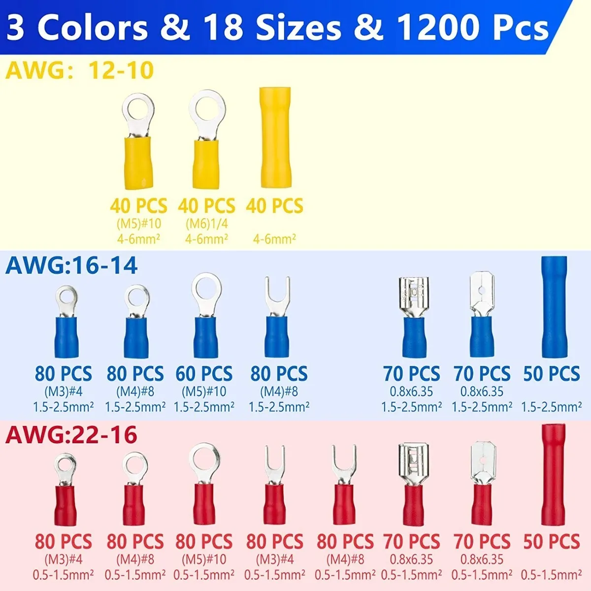1200 Terminales Conectores Crimpado Cable Alambre Eléctrico