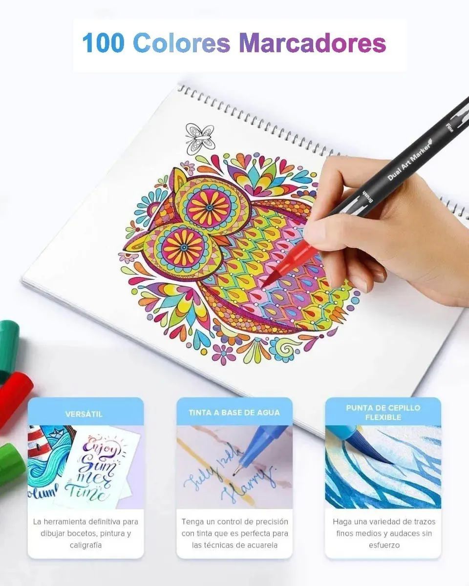 100 Marcadores De Doble Punta Pincel lettering lavables para dibujo Escolares