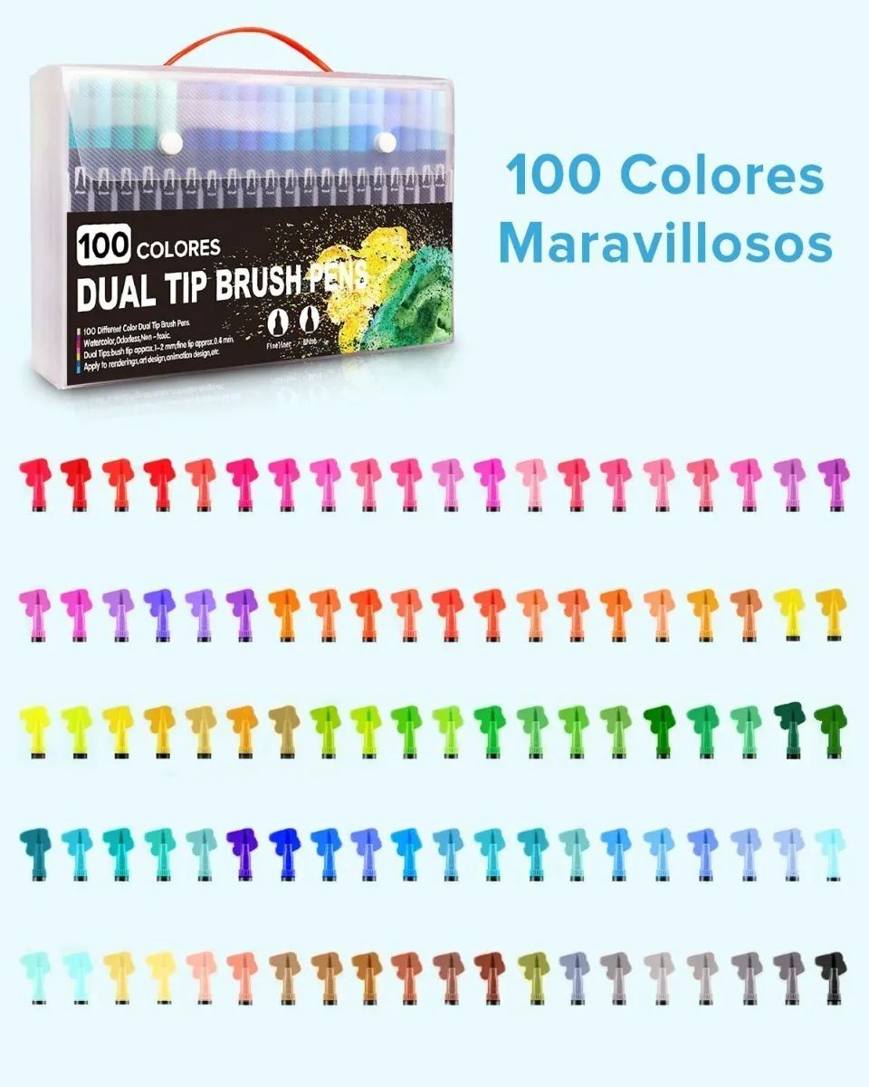 100 Marcadores De Doble Punta Pincel lettering lavables para dibujo Escolares