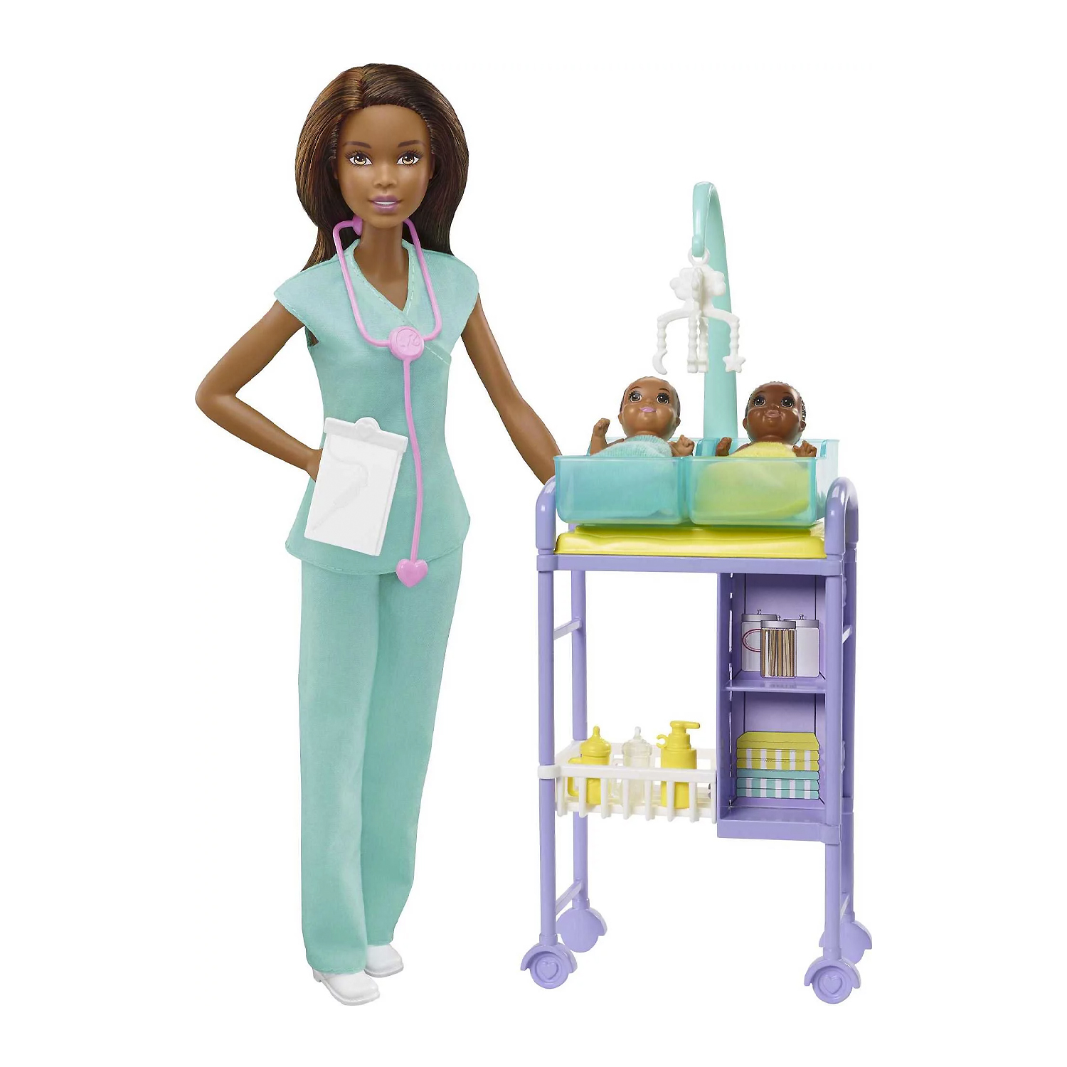 Muñeca Barbie Doctora Pediatra Con 2 Bebes Morena