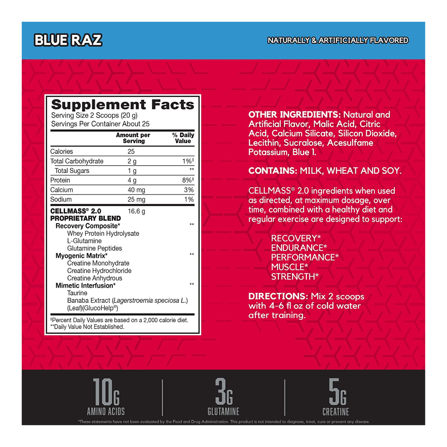 Sistema de Creatina y Aminoacidos BSN CellMass 2.0 495g 25 Serv. - Arctic Berry