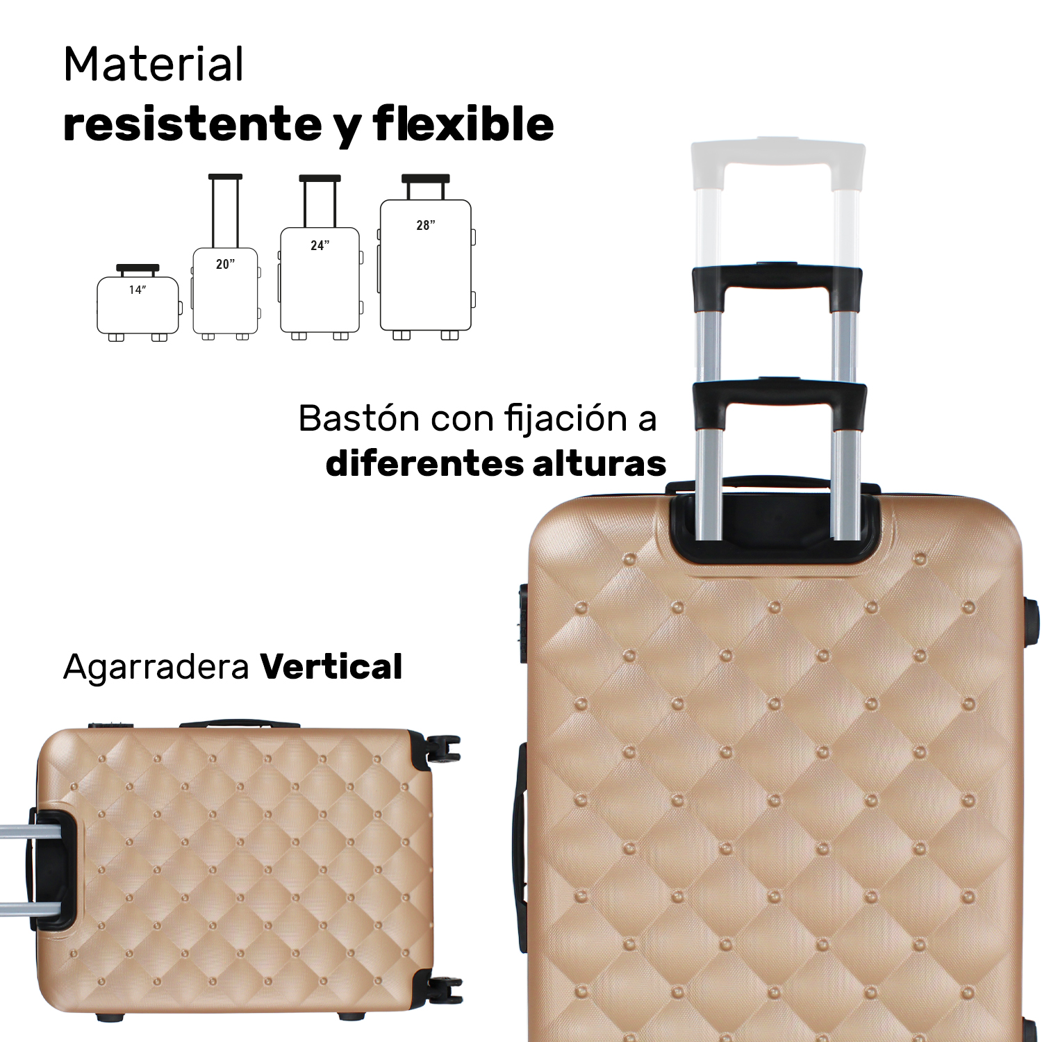 Set Juego 4 Maletas Viaje Ultra Resistentes 4 Ruedas 360 Dorado