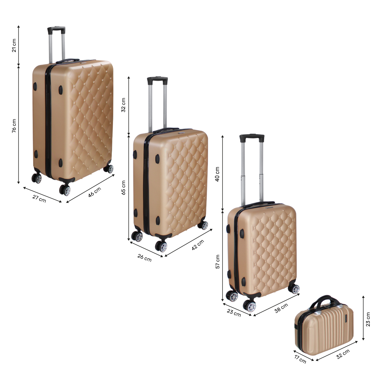 Set Juego 4 Maletas Viaje Ultra Resistentes 4 Ruedas 360 Dorado