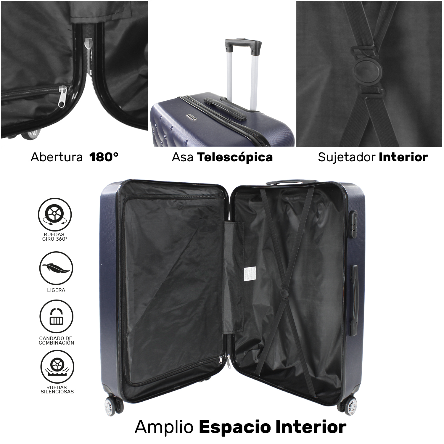 Set Juego 4 Maletas Viaje Resistentes 4 Ruedas 360 Premium Gris