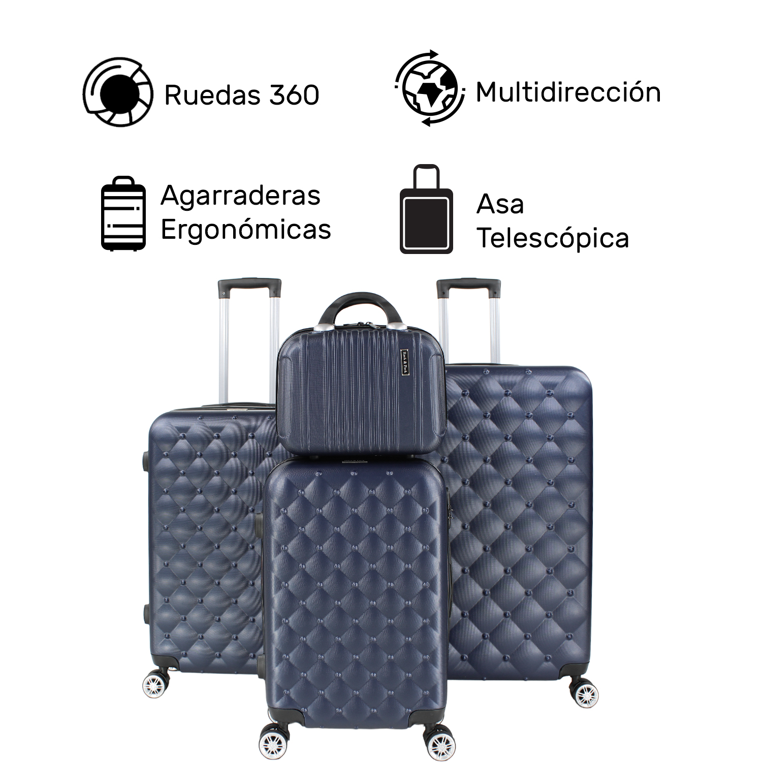 Set Juego 4 Maletas Viaje Resistentes 4 Ruedas 360 Premium Gris