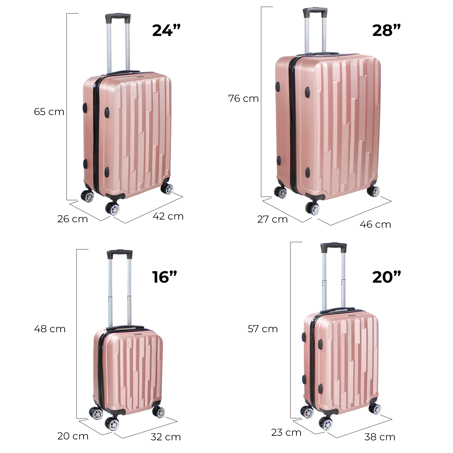 Set Juego 4 Maletas Equipaje Viaje Ultra Resistente 4 Ruedas Rosas