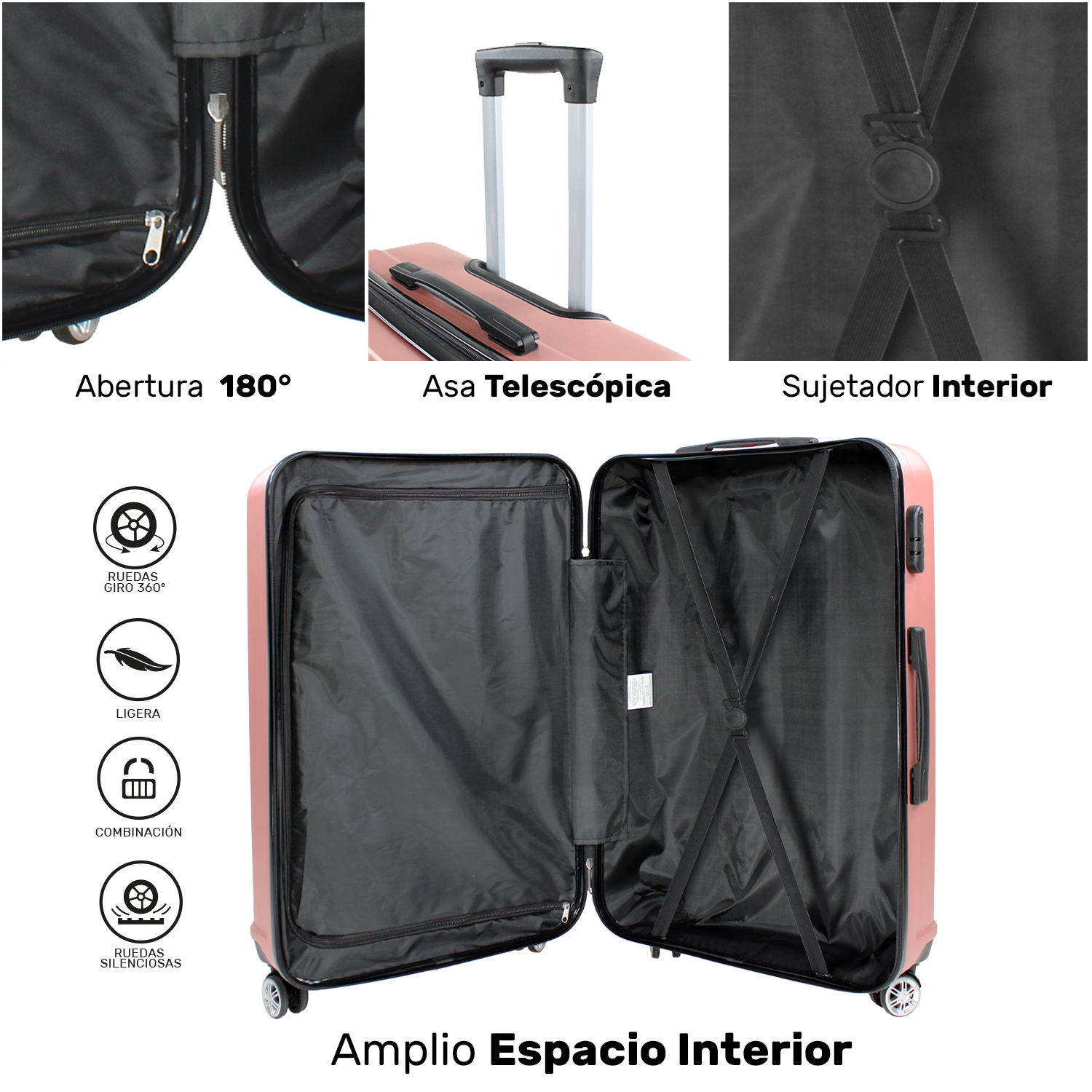 Set Juego 4 Maletas Equipaje Viaje Ultra Resistente 4 Ruedas Rosas