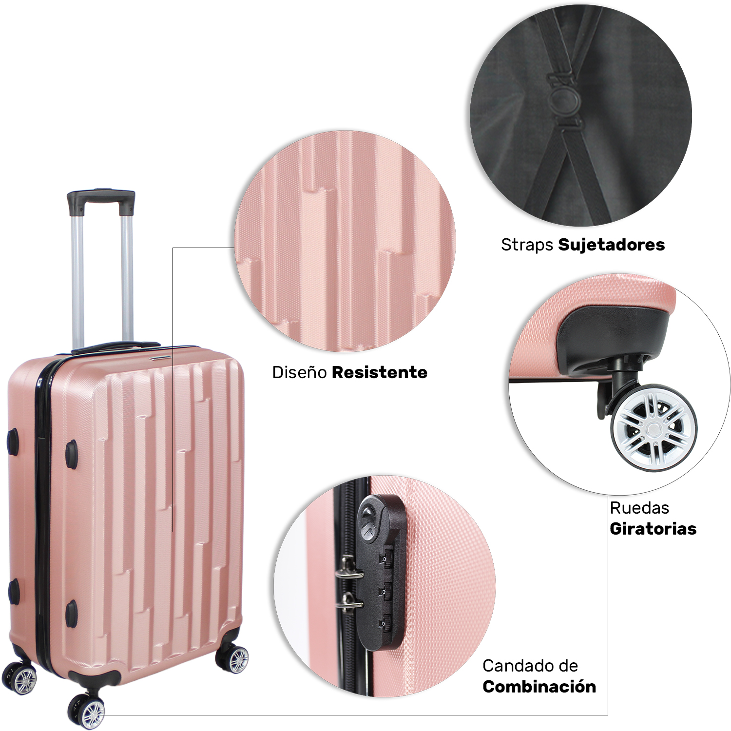 Set Juego 4 Maletas Equipaje Viaje Ultra Resistente 4 Ruedas Rosas