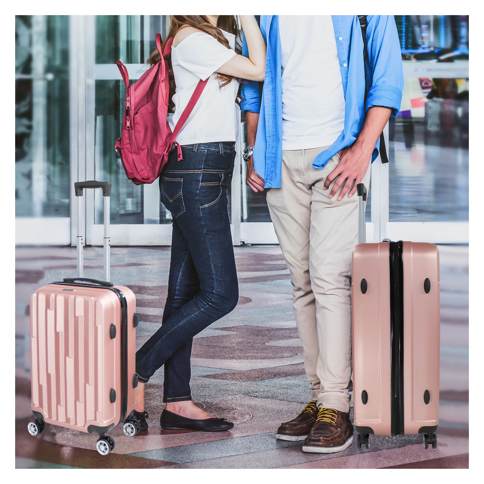Set Juego 4 Maletas Equipaje Viaje Ultra Resistente 4 Ruedas Rosas