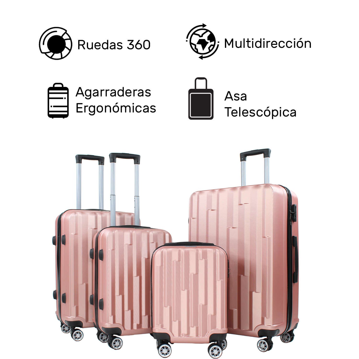 Set Juego 4 Maletas Equipaje Viaje Ultra Resistente 4 Ruedas Rosas