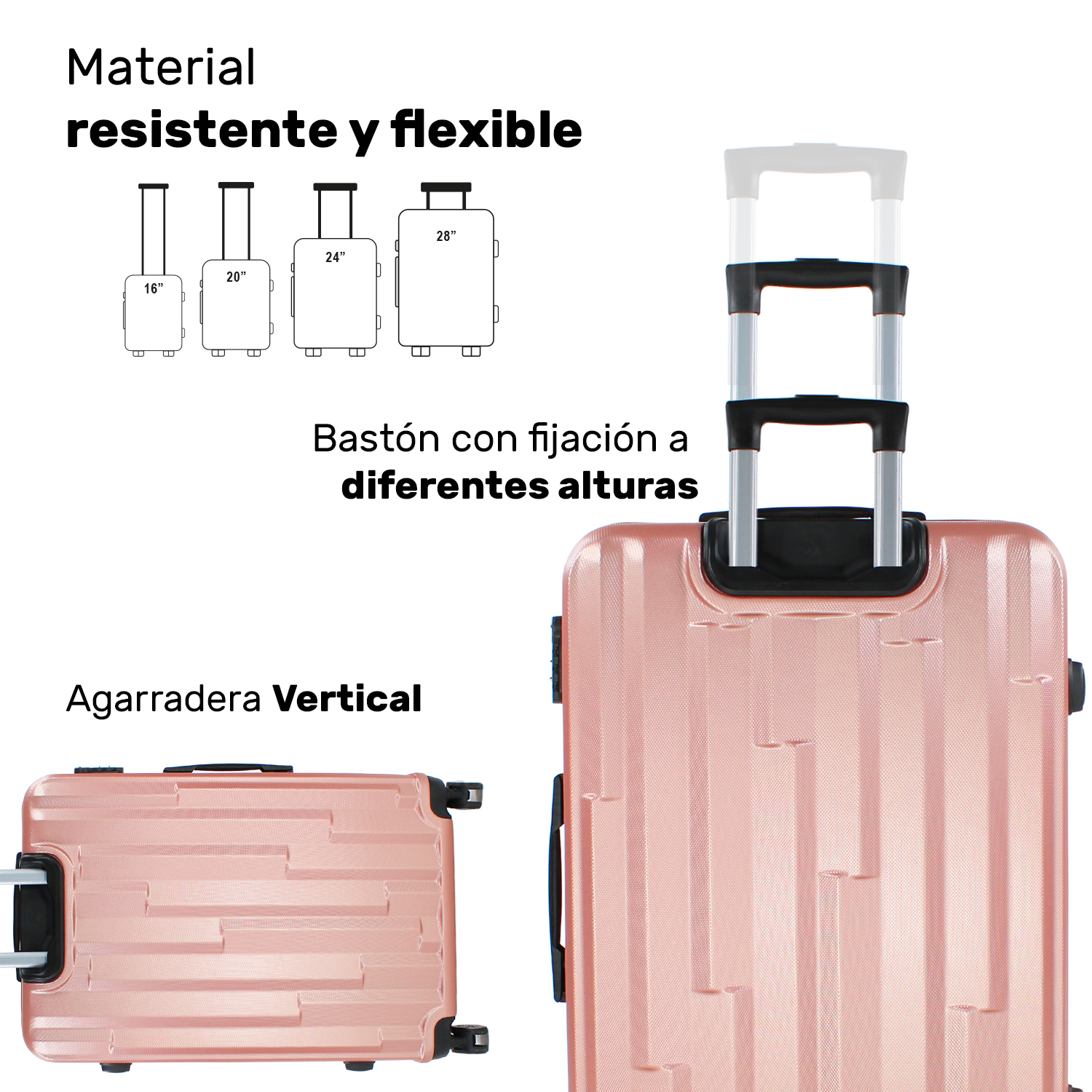 Set Juego 4 Maletas Equipaje Viaje Ultra Resistente 4 Ruedas Rosas