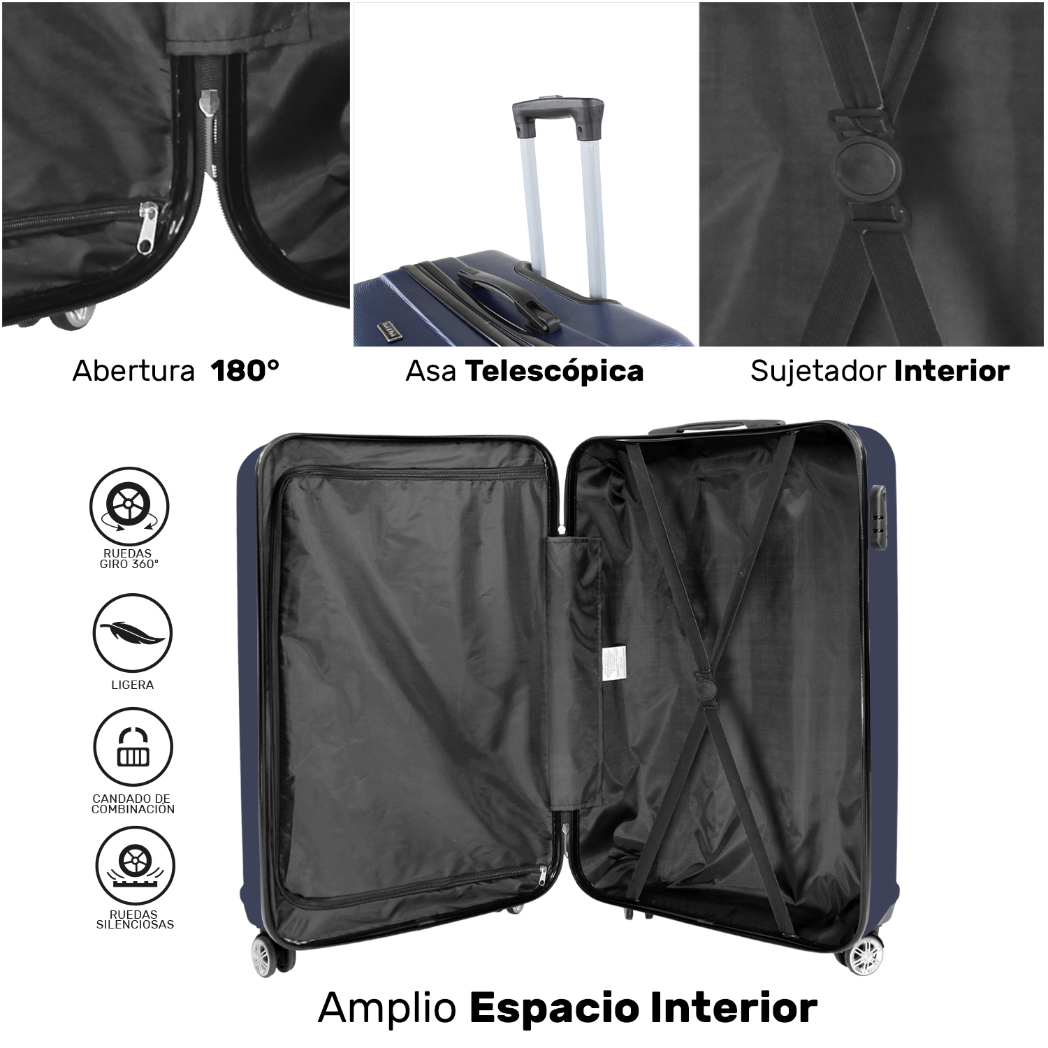 Set 4 Maletas Equipaje Viaje Ultra Resistente 4 Ruedas 360 Azules