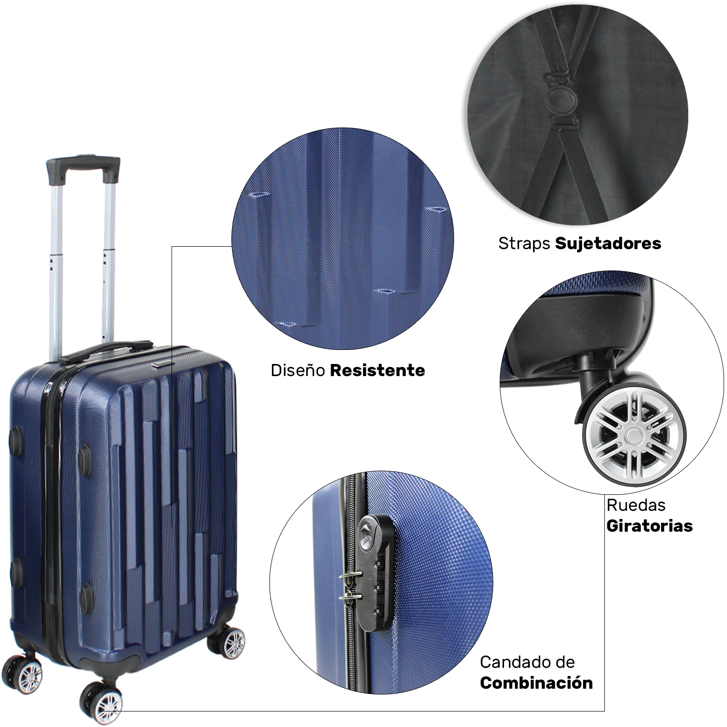 Set 4 Maletas Equipaje Viaje Ultra Resistente 4 Ruedas 360 Azules