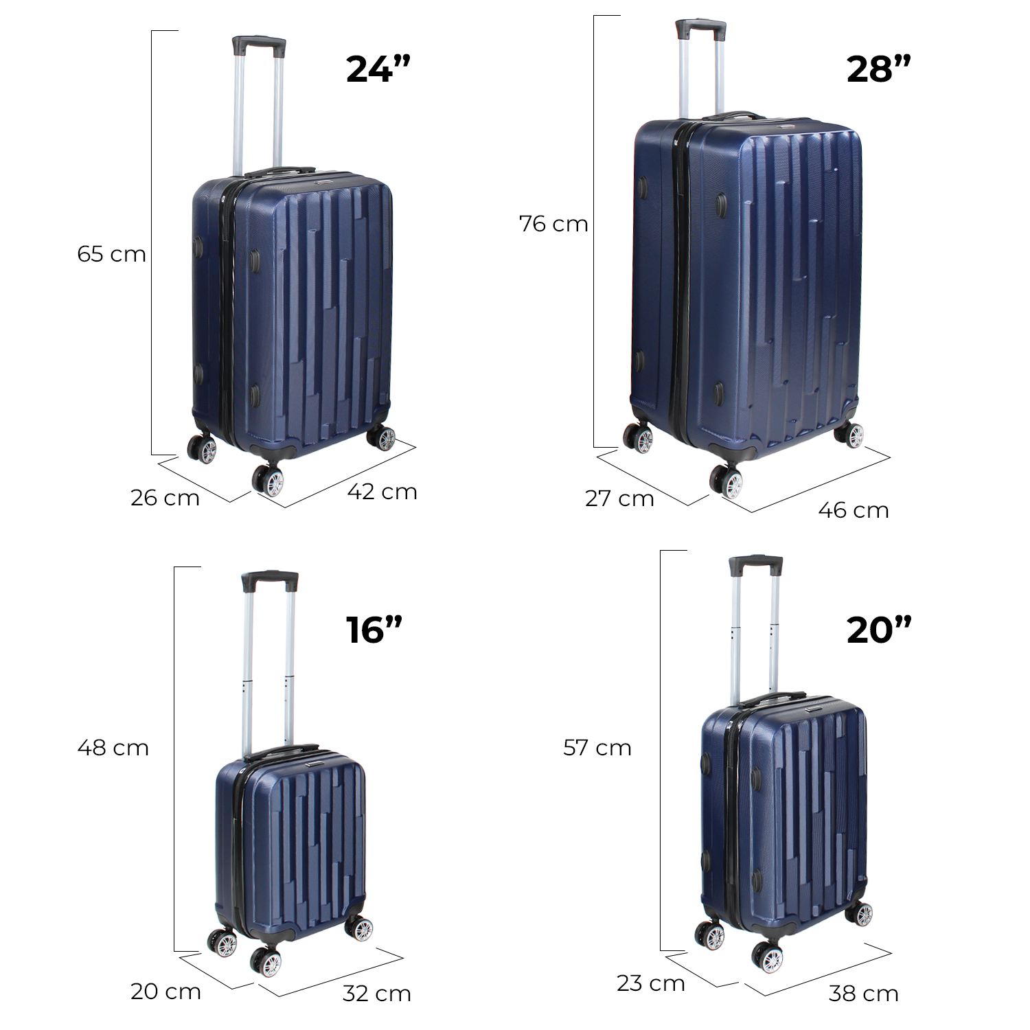 Set 4 Maletas Equipaje Viaje Ultra Resistente 4 Ruedas 360 Azules