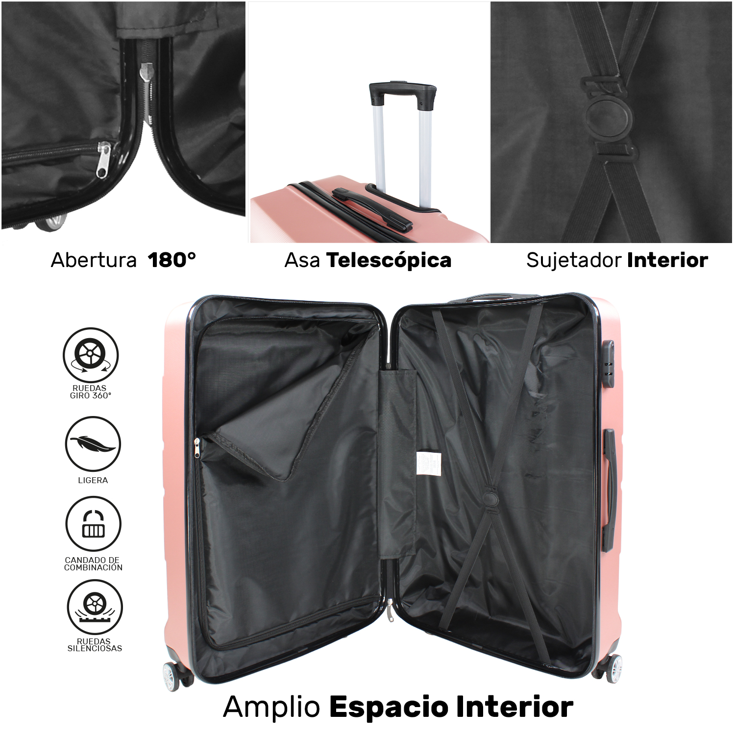 Set Maletas Rigidas Viaje Ultra Resistentes Rose Gold 3pz.