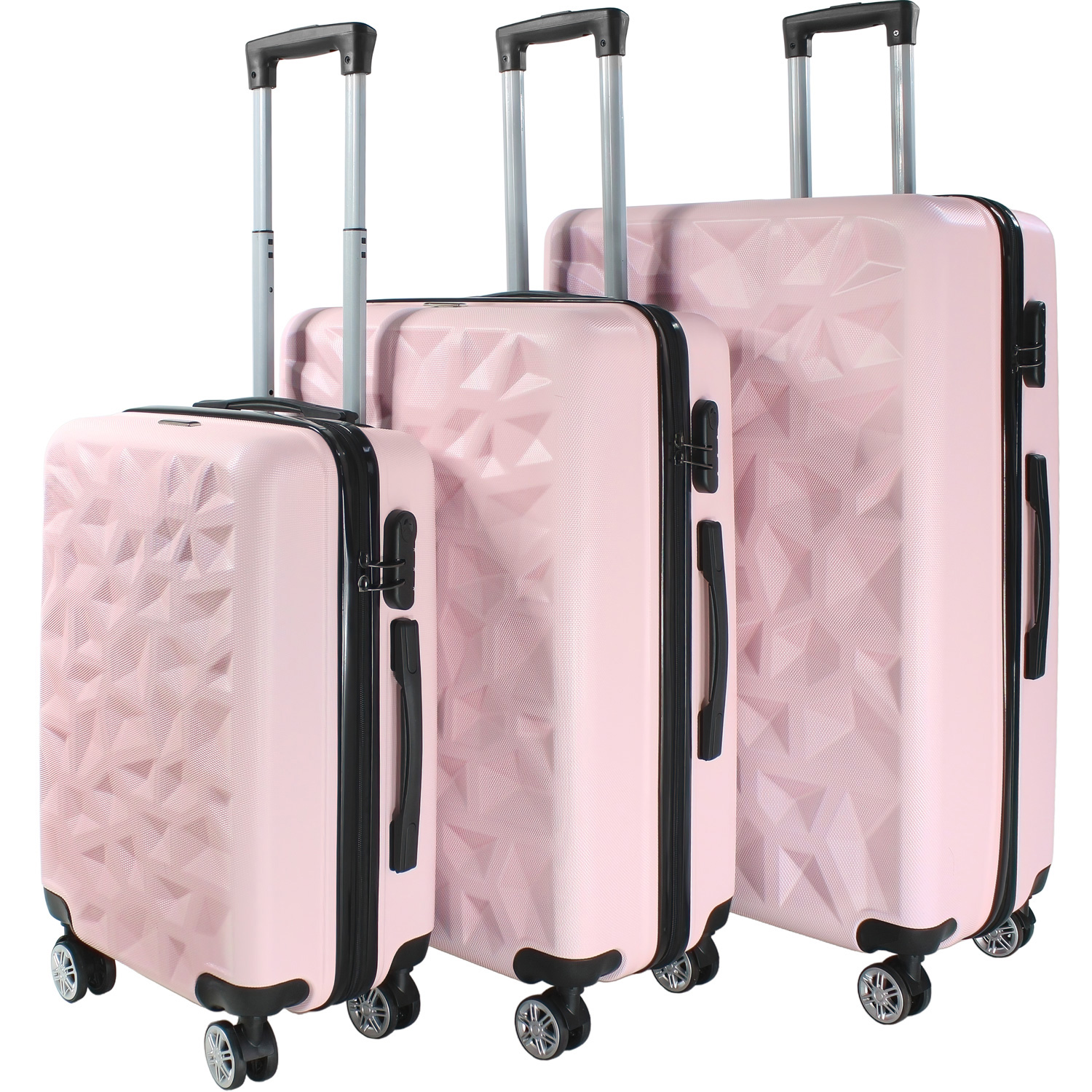 Set Juego 3 Maletas Rigidas Viaje Equipaje 4 Ruedas 360 Rosa