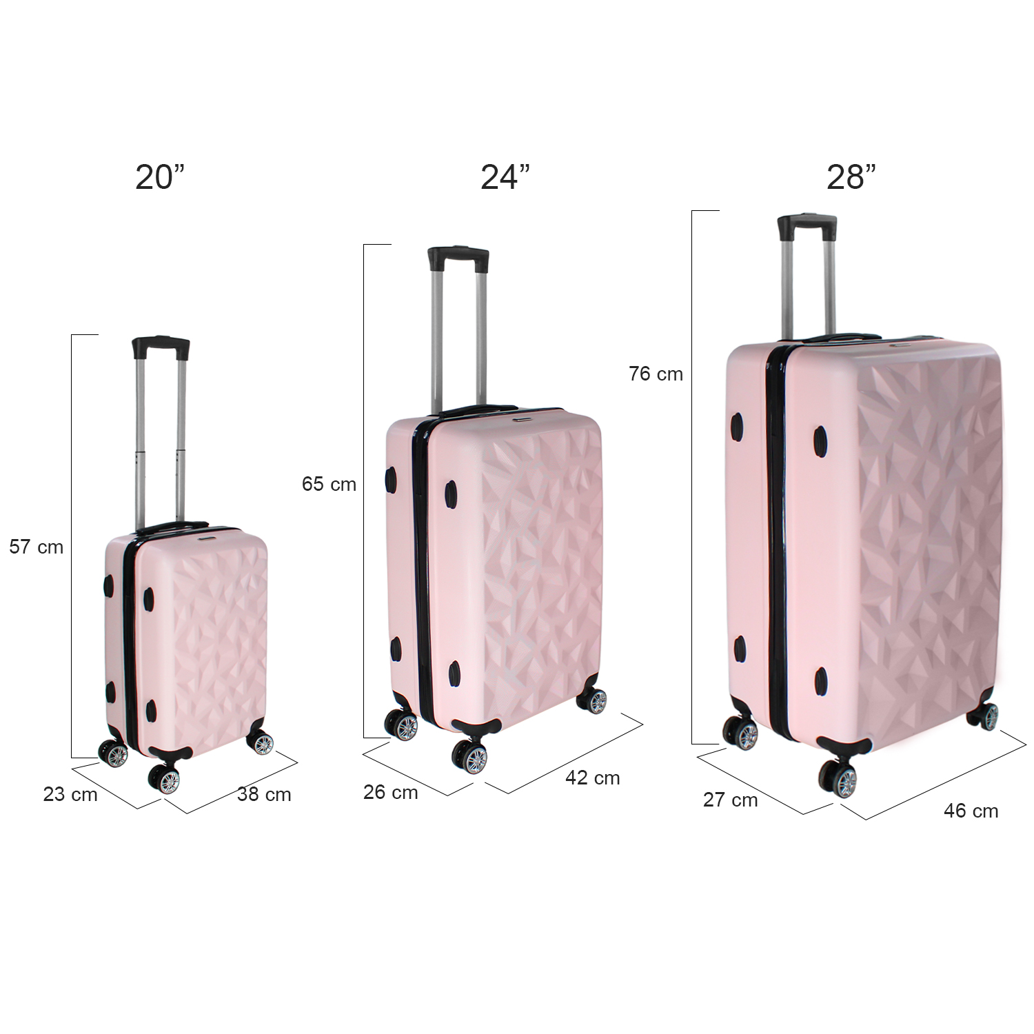 Set Juego 3 Maletas Rigidas Viaje Equipaje 4 Ruedas 360 Rosa