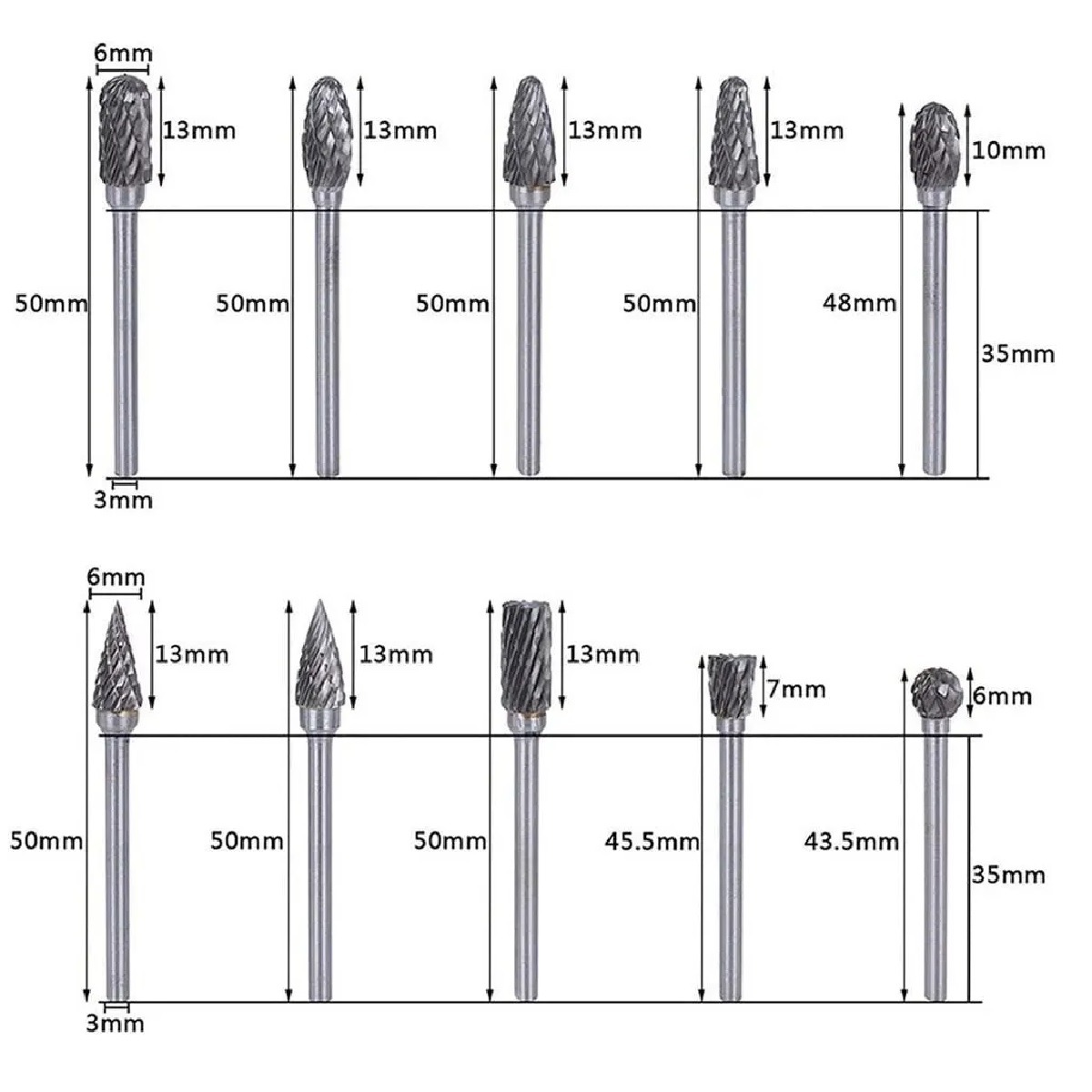 Set 10 Brocas Fresas Rotativas D Carburo Tungsteno Para Taladro