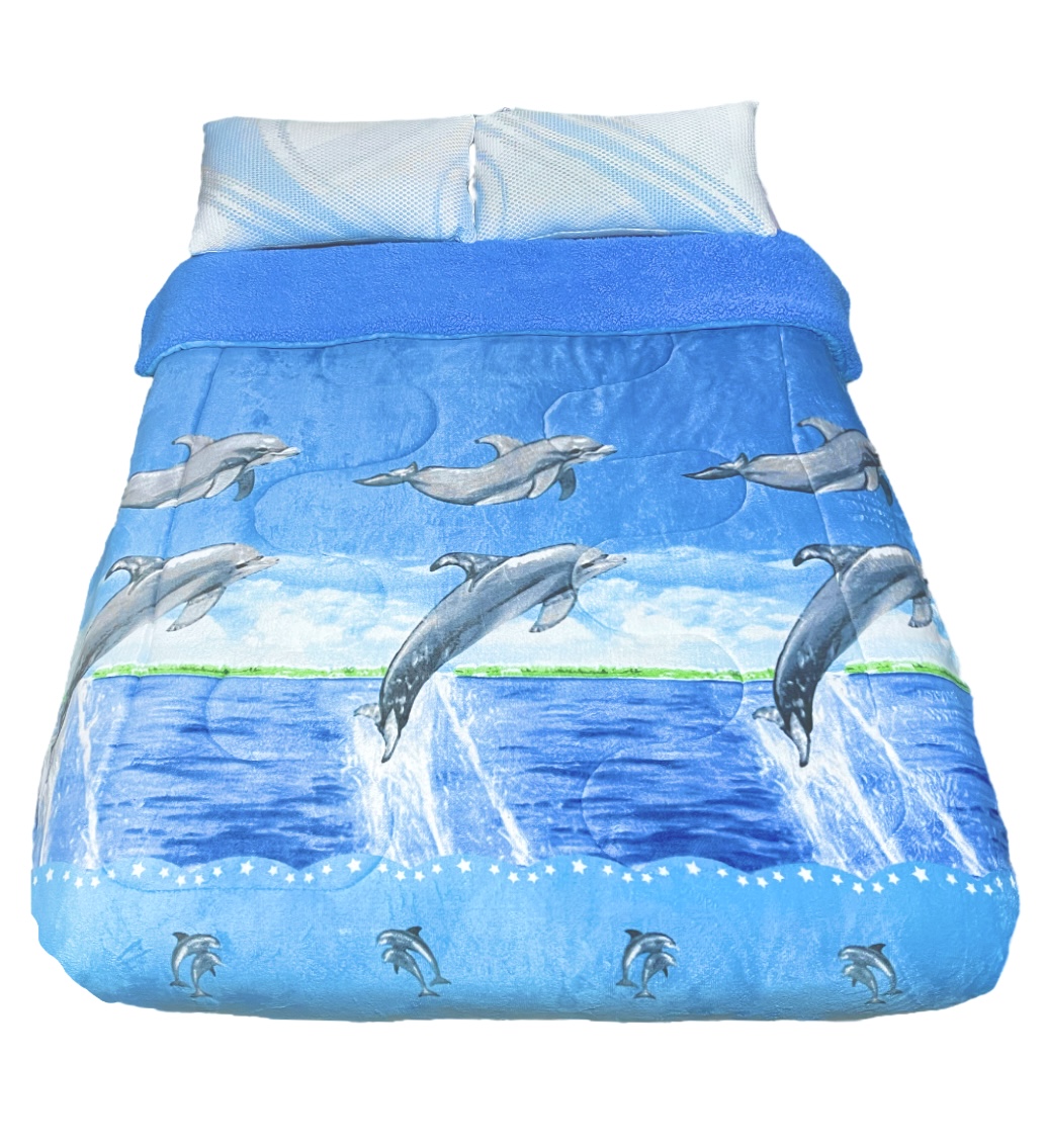Cobertor con Borrega Matrimonial de Delfines