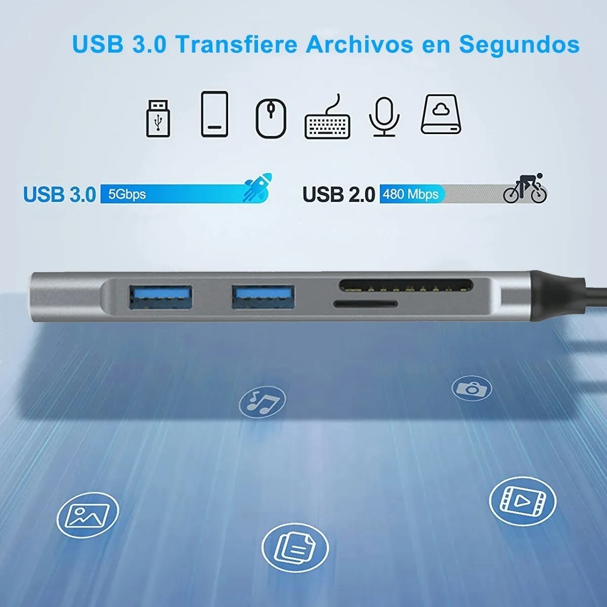 Adaptador Multipuerto 5 En 1 Con 3 Puertos Usb 3.0 Sd Tf