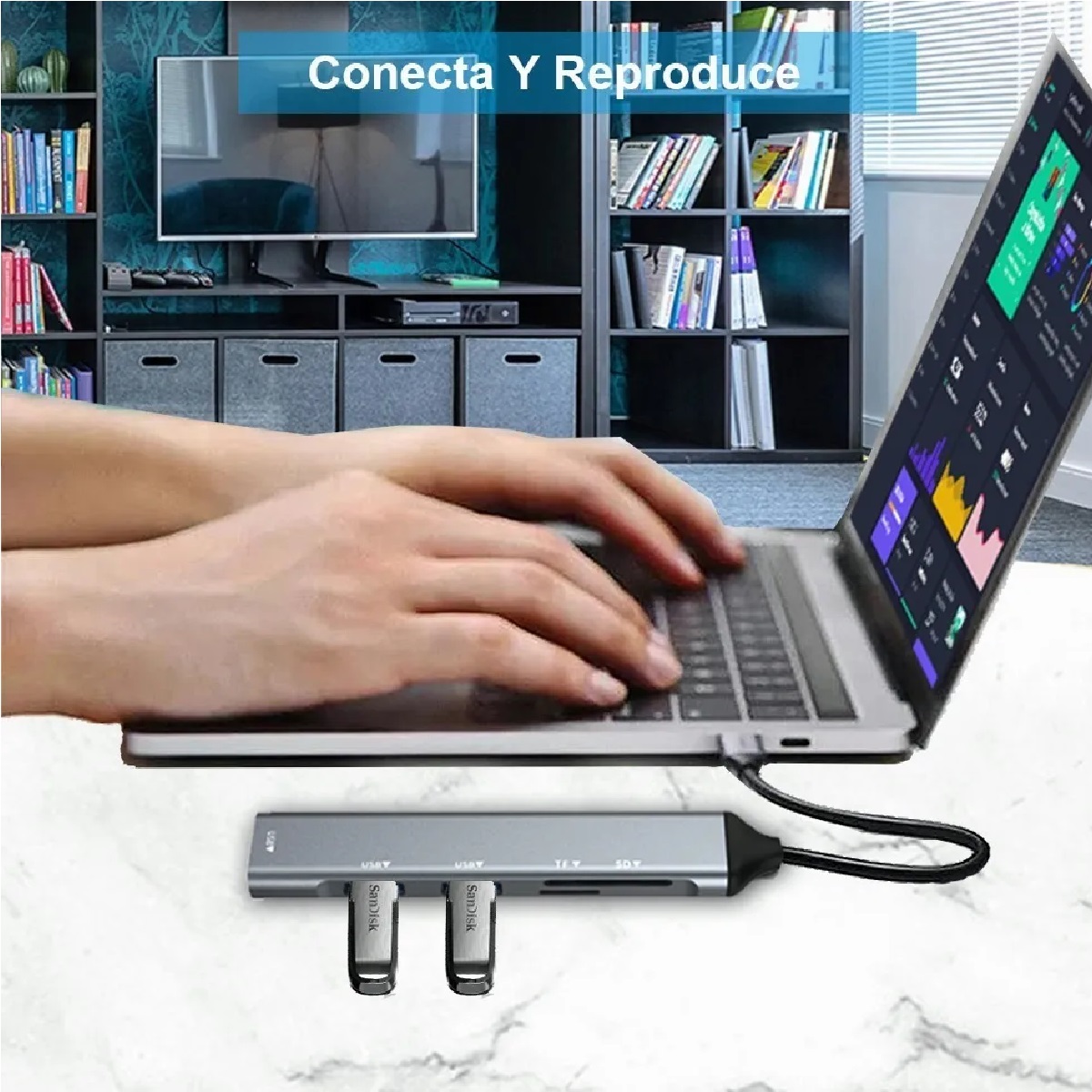 Adaptador Multipuerto 5 En 1 Con 3 Puertos Usb 3.0 Sd Tf