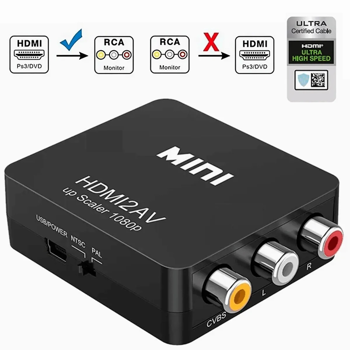 Adaptador De Convertidor De Audio Y Video Tv Hdmi A Rca 1080