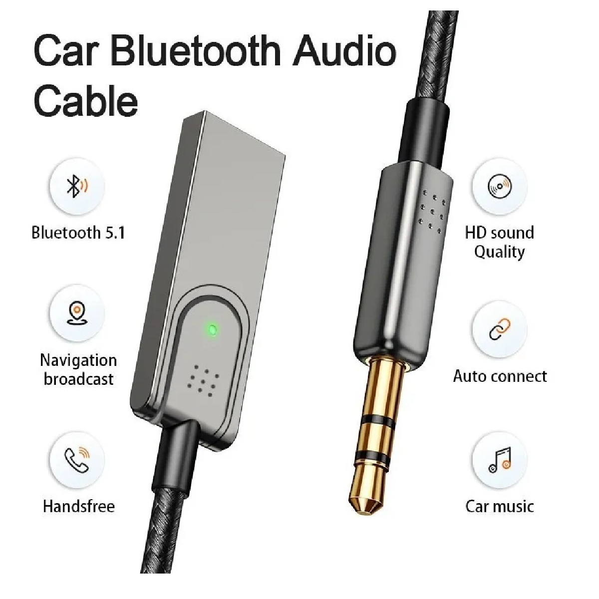 Receptor Usb Bluetooth 5.1 Para El Coche Con Toma Aux De 3,5