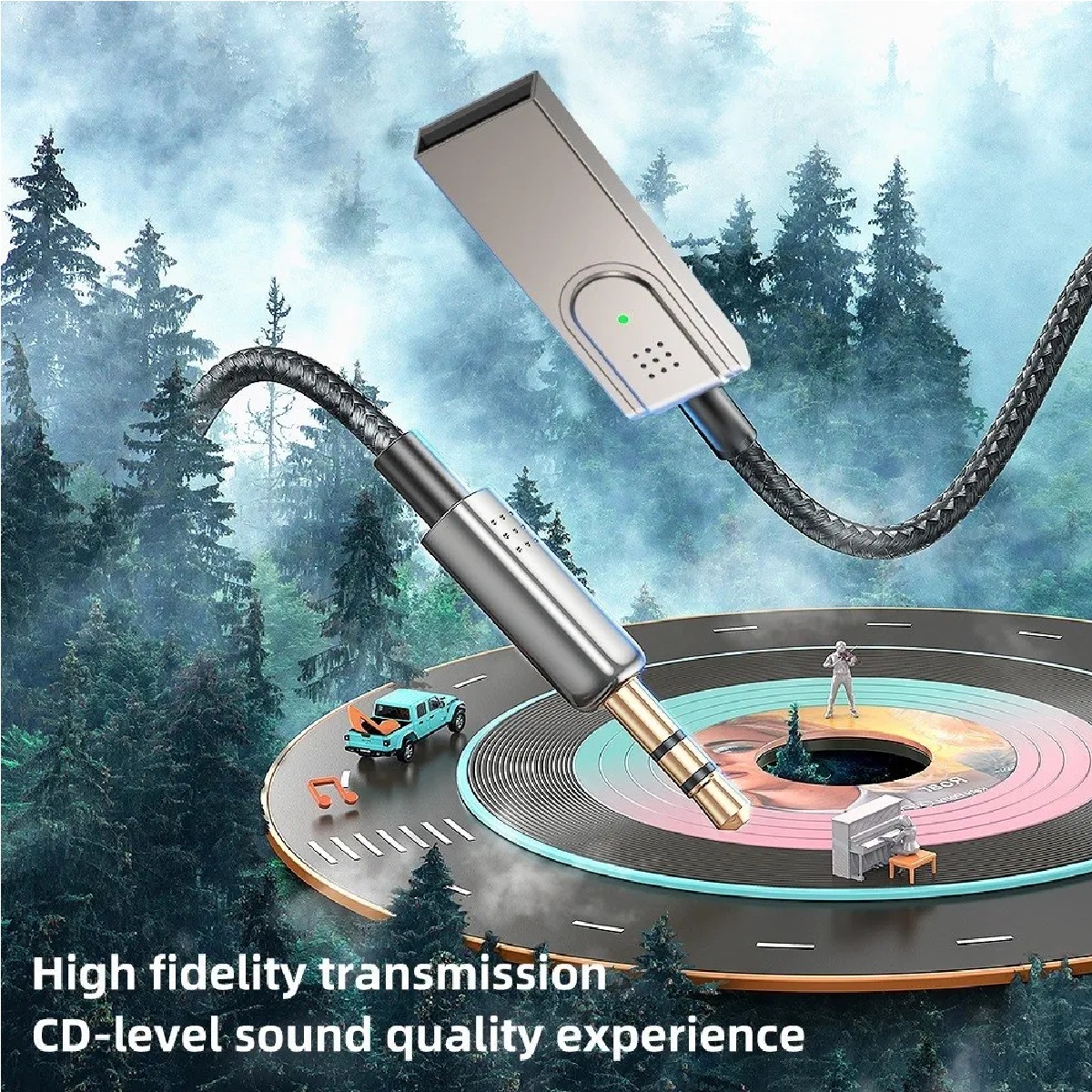 Receptor Usb Bluetooth 5.1 Para El Coche Con Toma Aux De 3,5