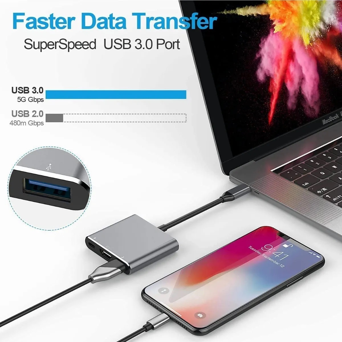 Adaptador Tipo C A Hdmi 4k Convertidor Hub Usb 3.0 3 En 1