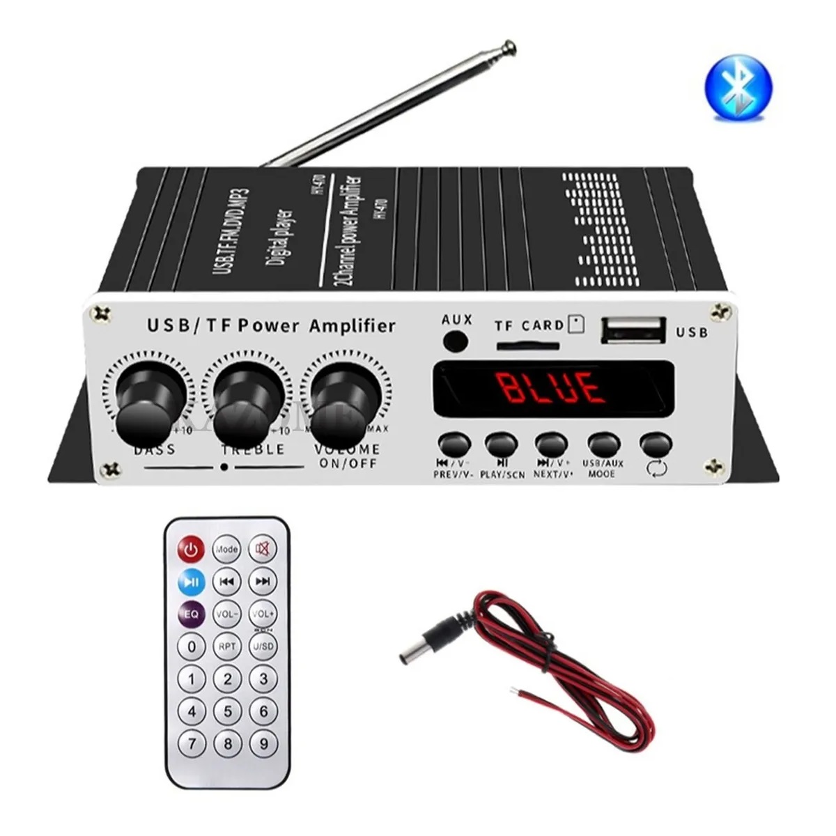 Amplificador Auto Moto Casa 12v Fm Usb Tf Bluetooth Aux Mp3