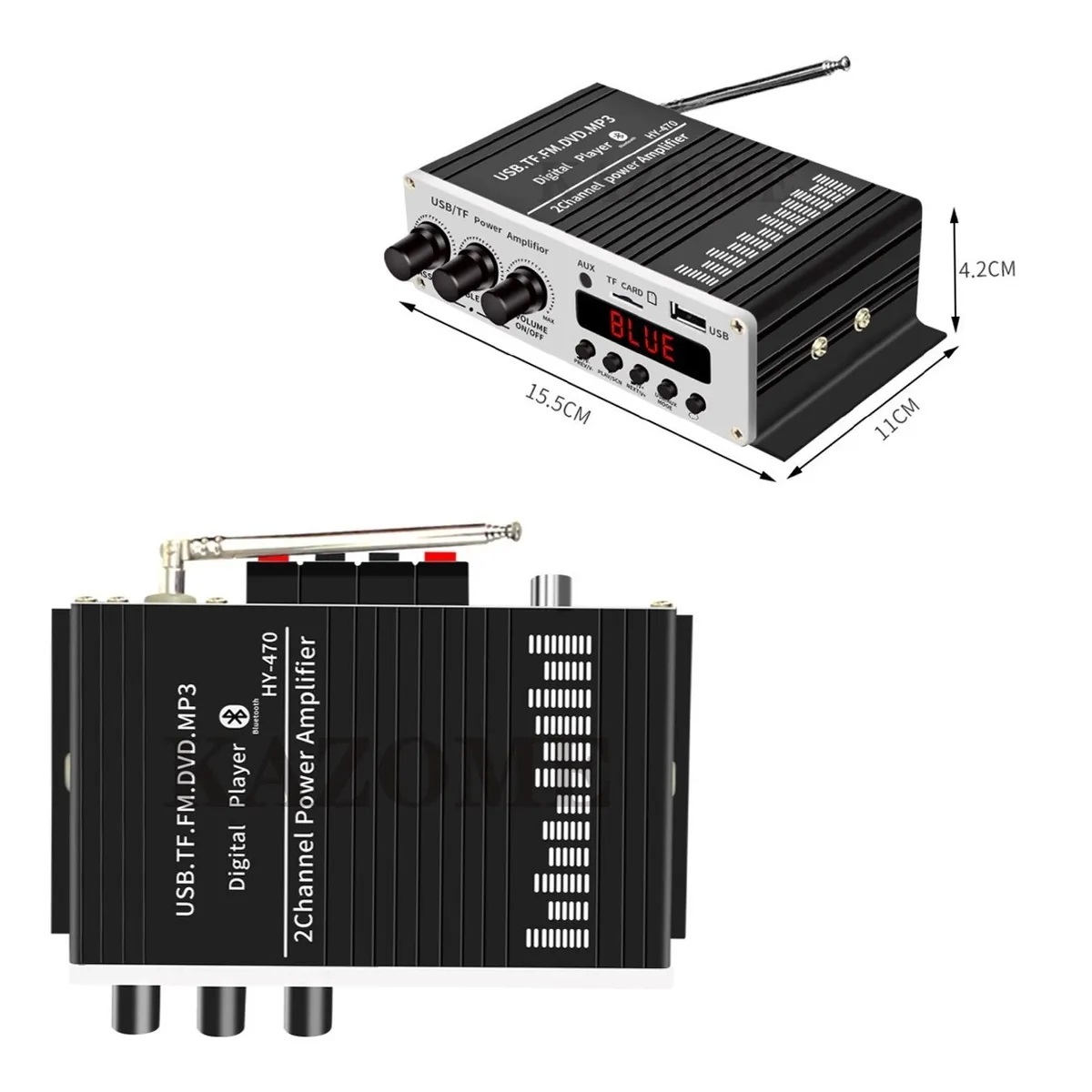 Amplificador Auto Moto Casa 12v Fm Usb Tf Bluetooth Aux Mp3