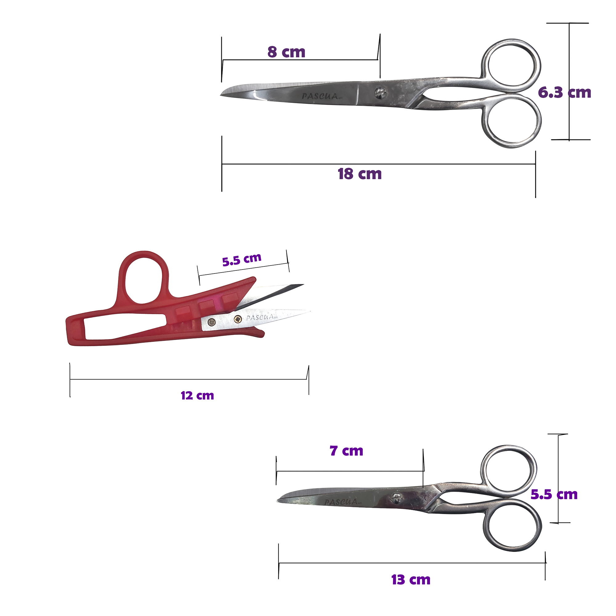 Set de 3 tijera para costura 13cm/5in, 18cm/7in y descosedora profesional para manualidad y trabajo,etc.