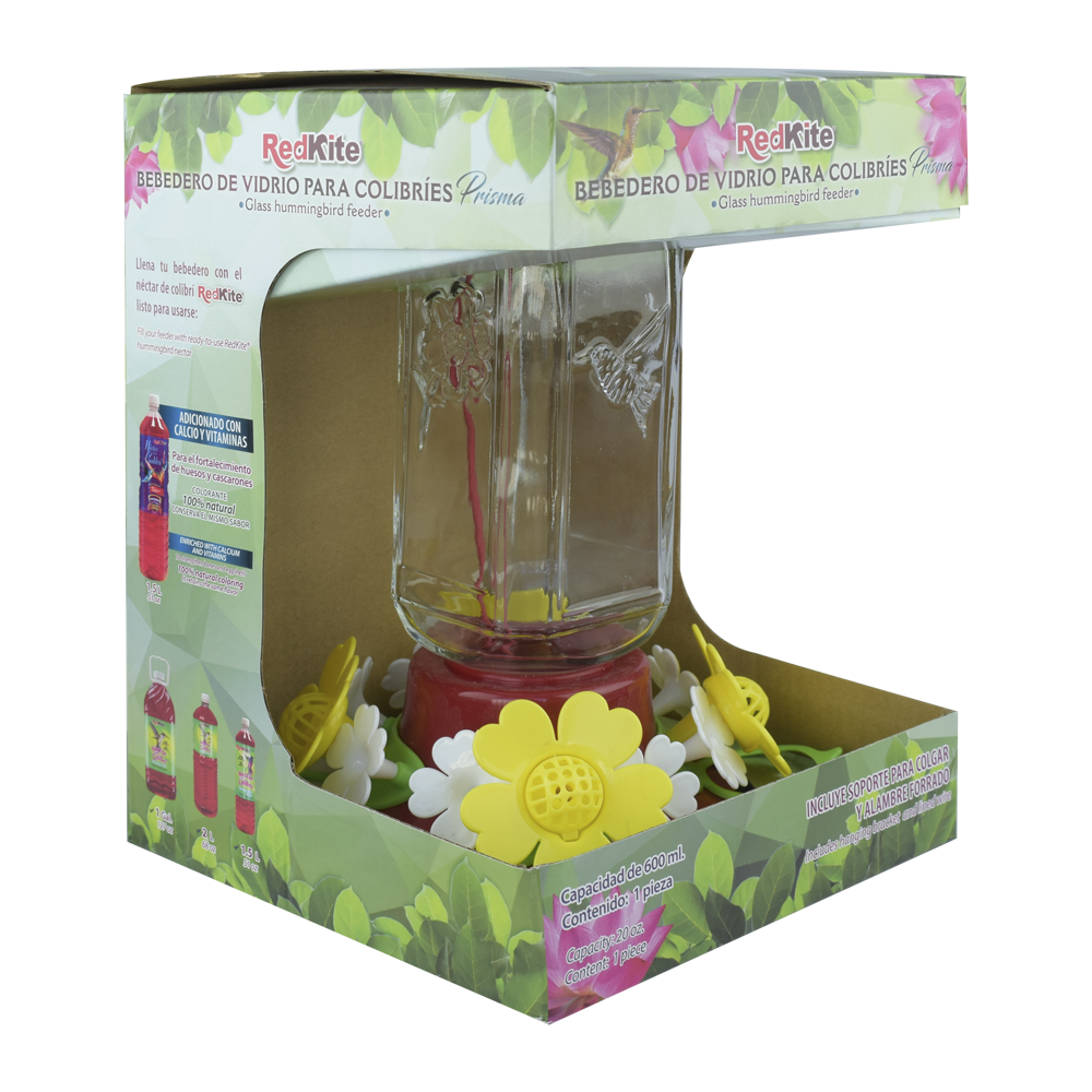 BEBEDERO DE VIDRIO PRISMA P/COLIBRÍ 600 ML
