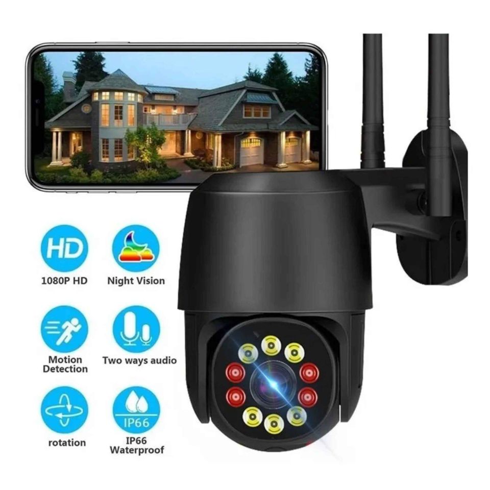 Camara Wifi Exterior 360 HD de seguridad autoseguimiento impermeable vista en tiempo real LED IR