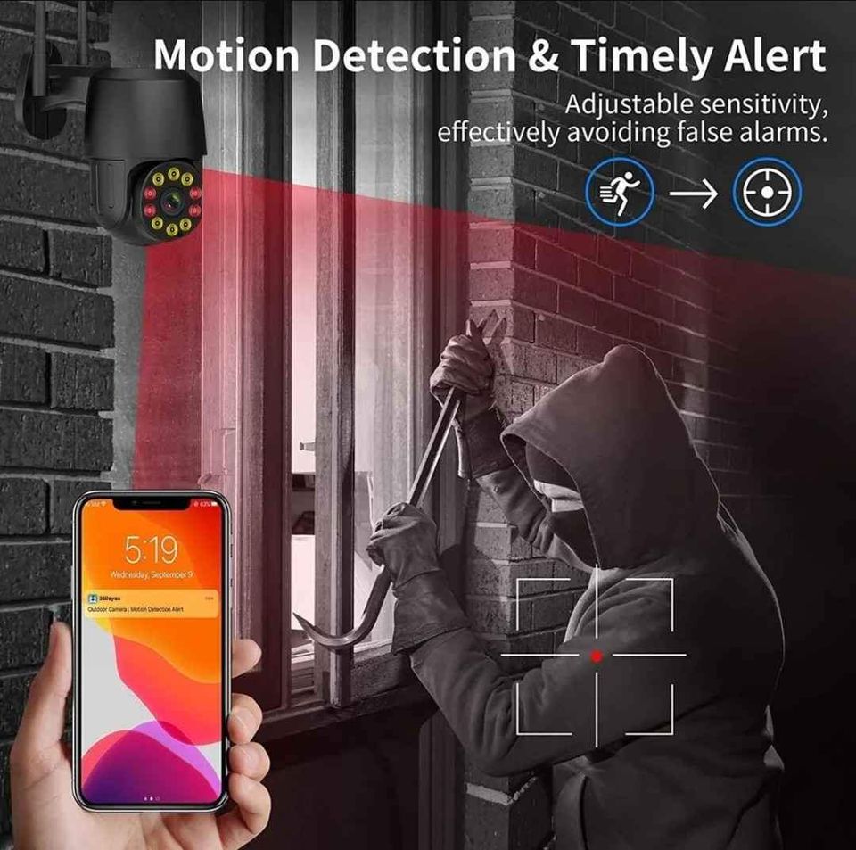 Camara Wifi Exterior 360 HD de seguridad autoseguimiento impermeable vista en tiempo real LED IR