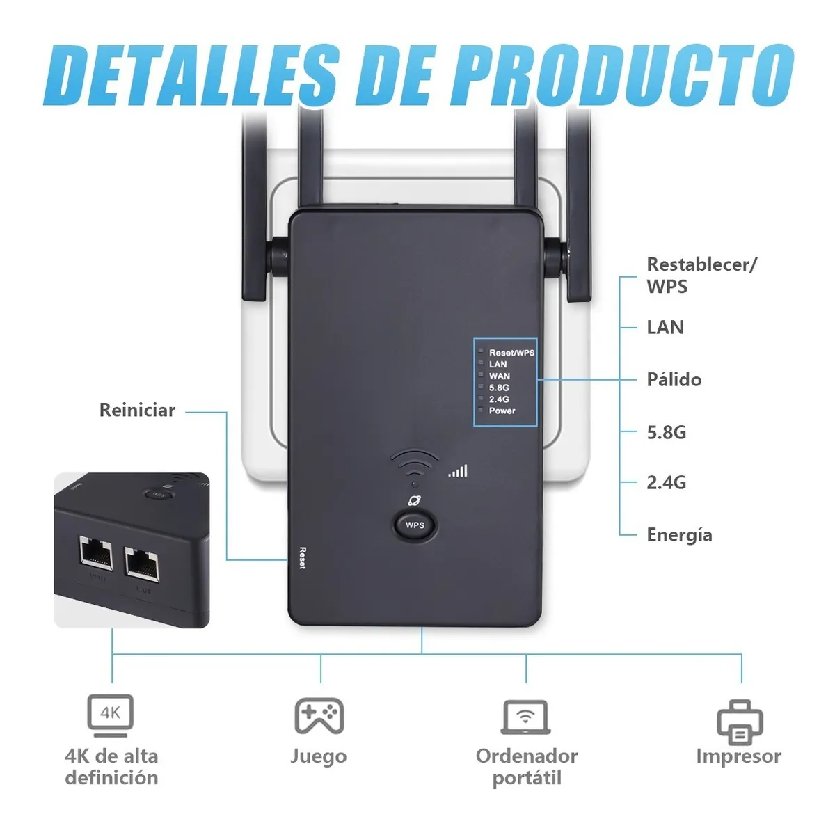 Repetidor Wifi 5g Amplificador Señal 1200mbps 110/230v Wps