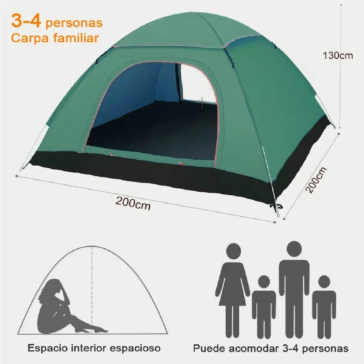 Tienda Casas De Campaña 3-4 Personas Camping Verde