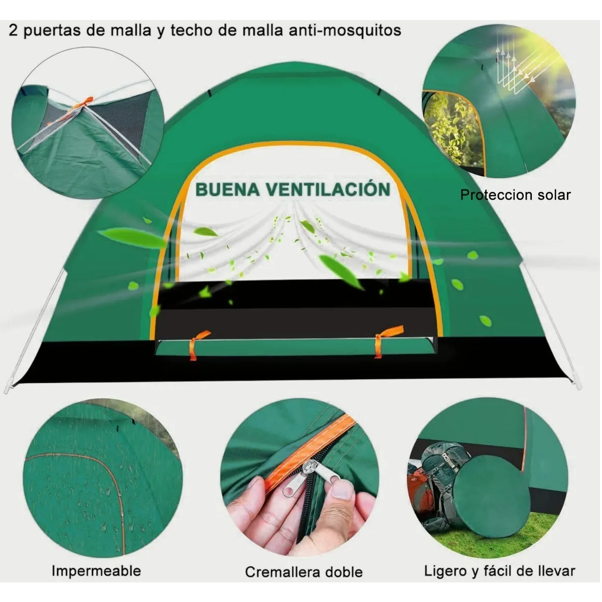 Tienda Casas De Campaña 3-4 Personas Camping Verde