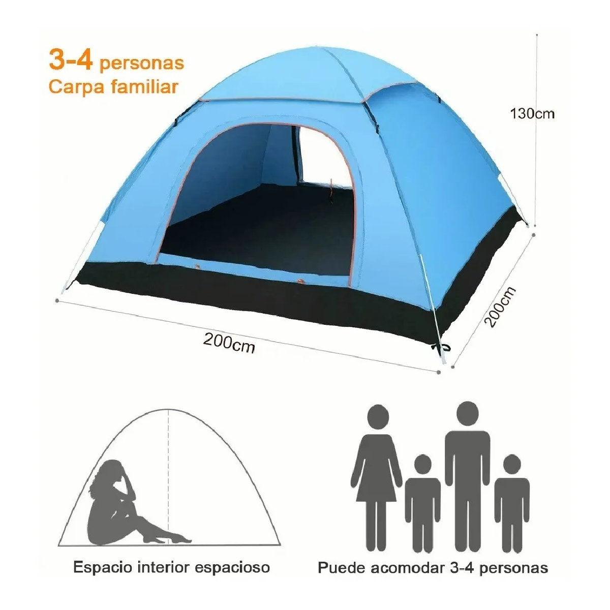 Tienda Casas De Campaña 3-4 Personas Camping Azul