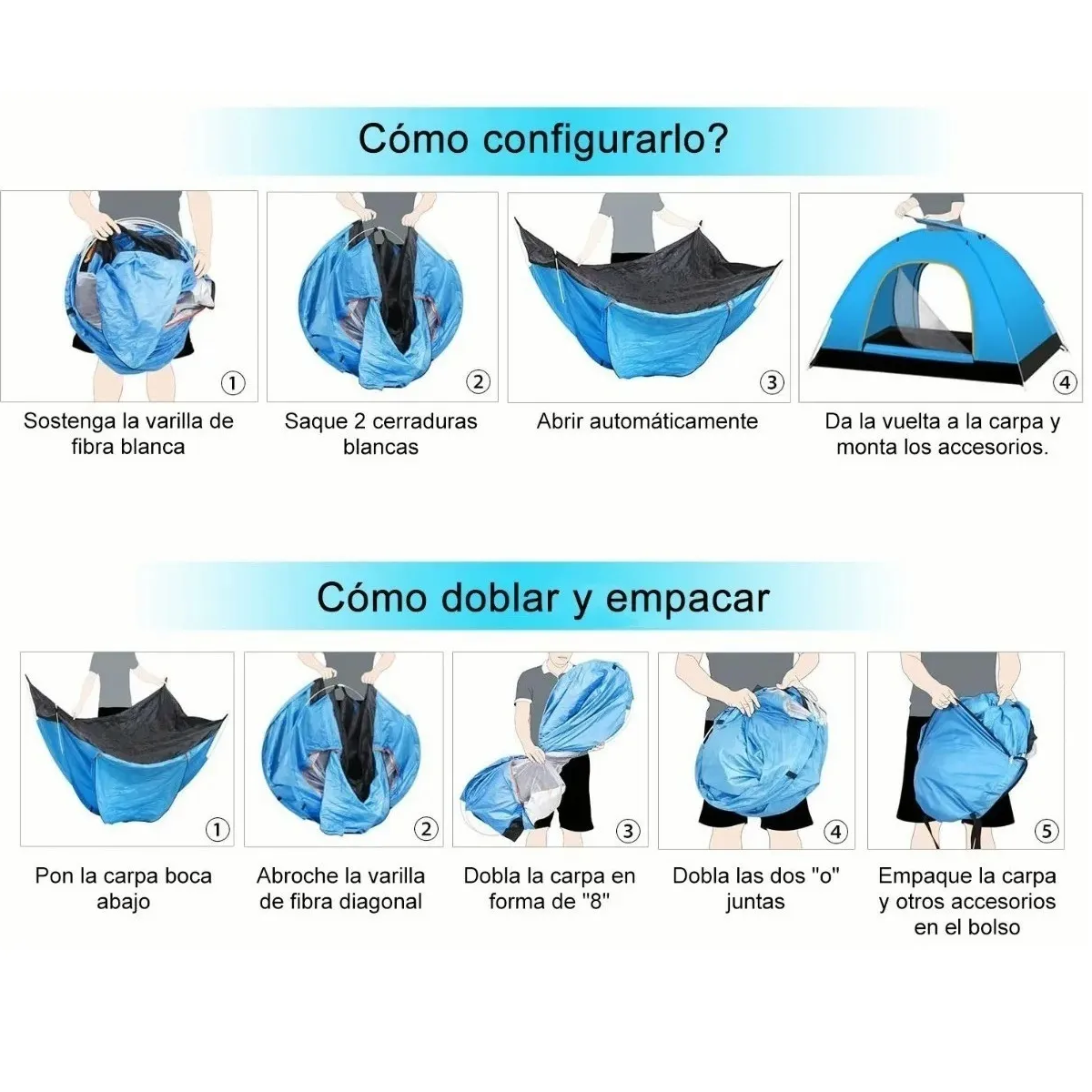Tienda Casas De Campaña 3-4 Personas Camping Azul