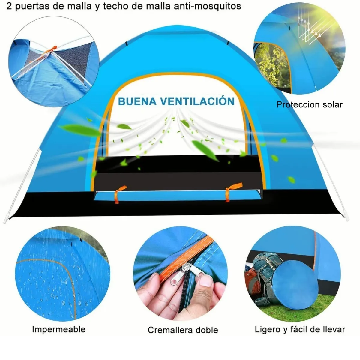Tienda Casas De Campaña 3-4 Personas Camping Azul