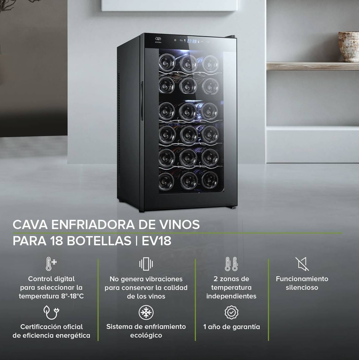 Cava Enfriadora De Vinos Avera EV18 Para 18 Botellas SMAC