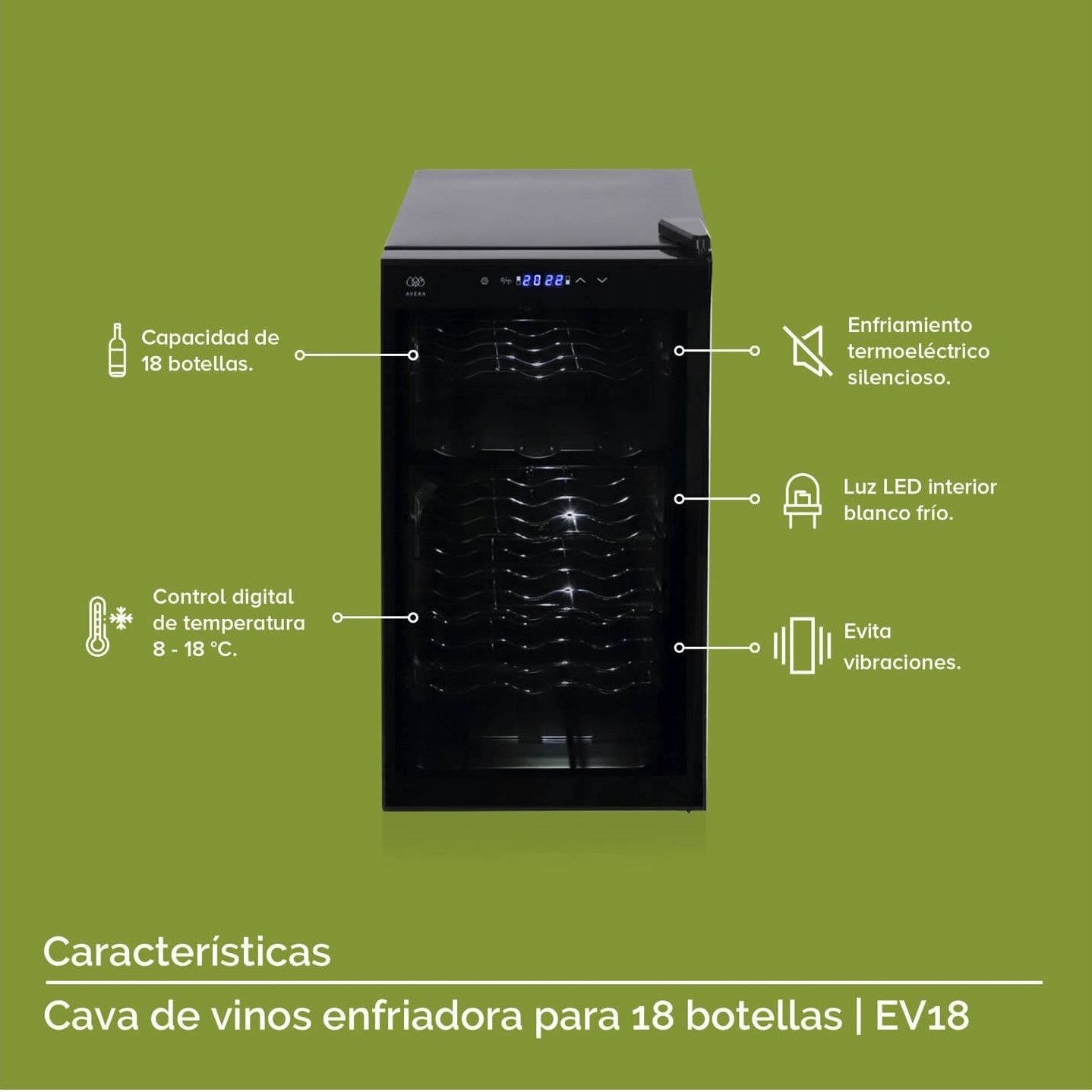 Cava Enfriadora De Vinos Avera EV18 Para 18 Botellas SMAC