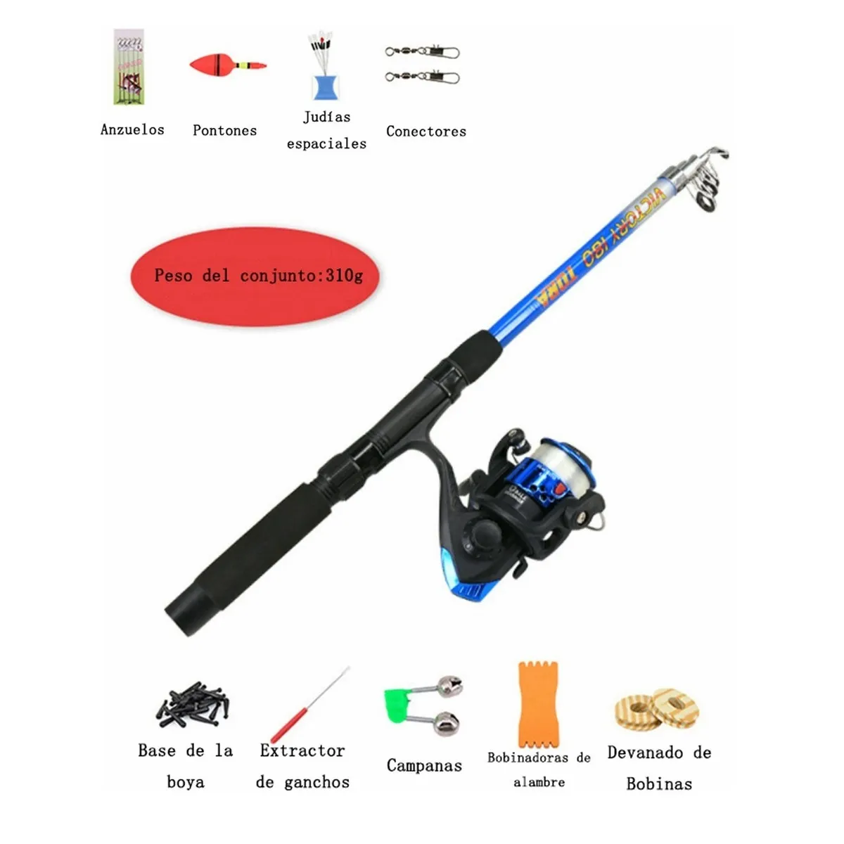  Kit Completo Pescar Juvenil Carrete De Caña De Pescar