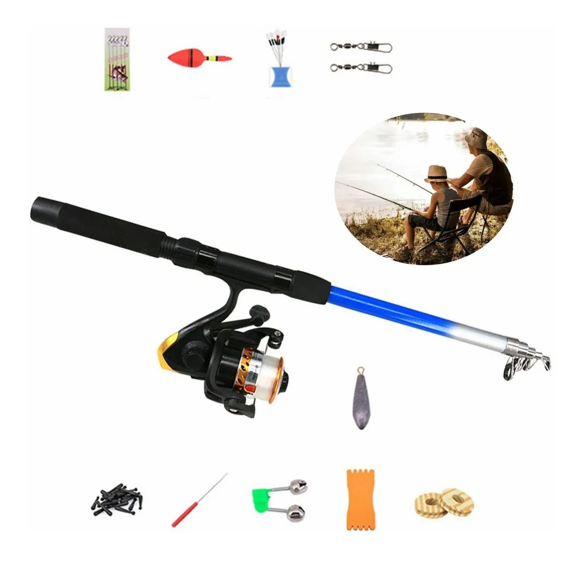  Kit Completo Pescar Juvenil Carrete De Caña De Pescar