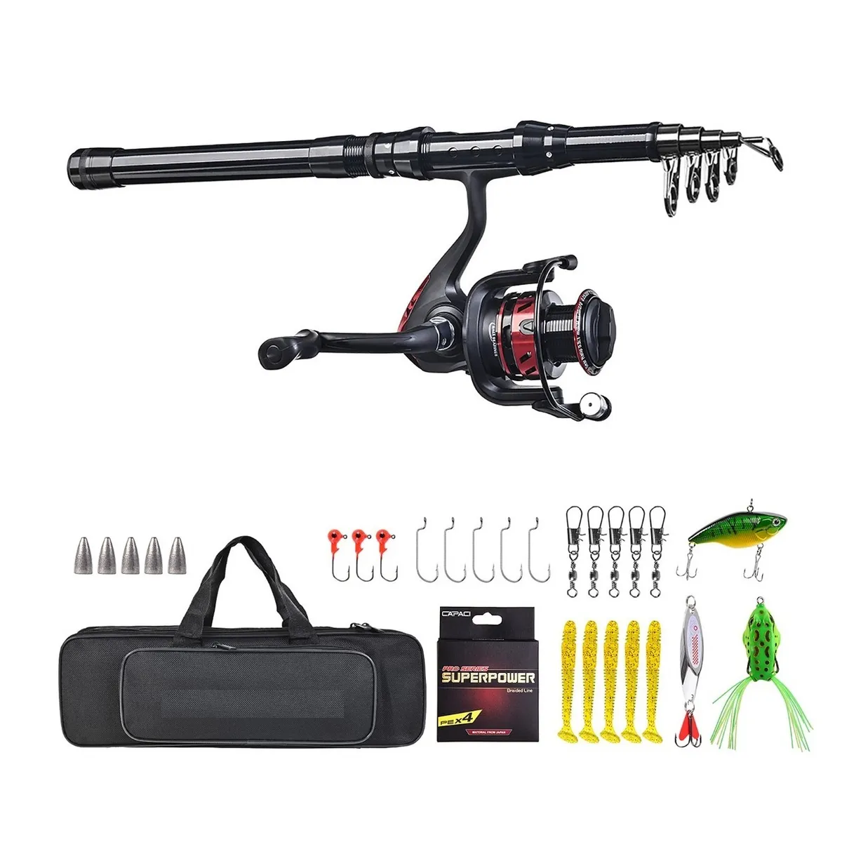 Carrete De Caña De Pescar Combo Kit Completo 1,8 M