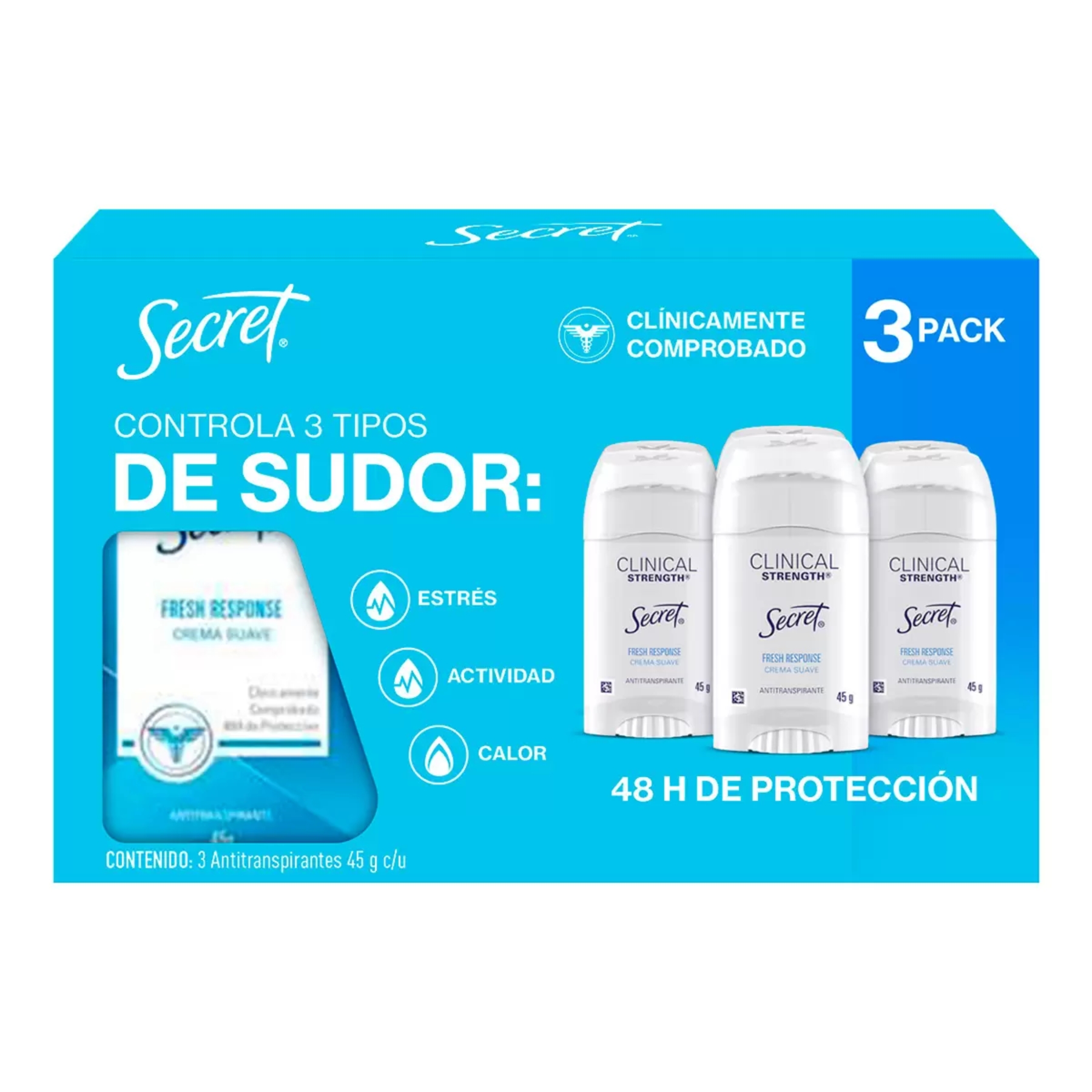 Antitranspirante en Crema 3 pzas de 45 g Secret