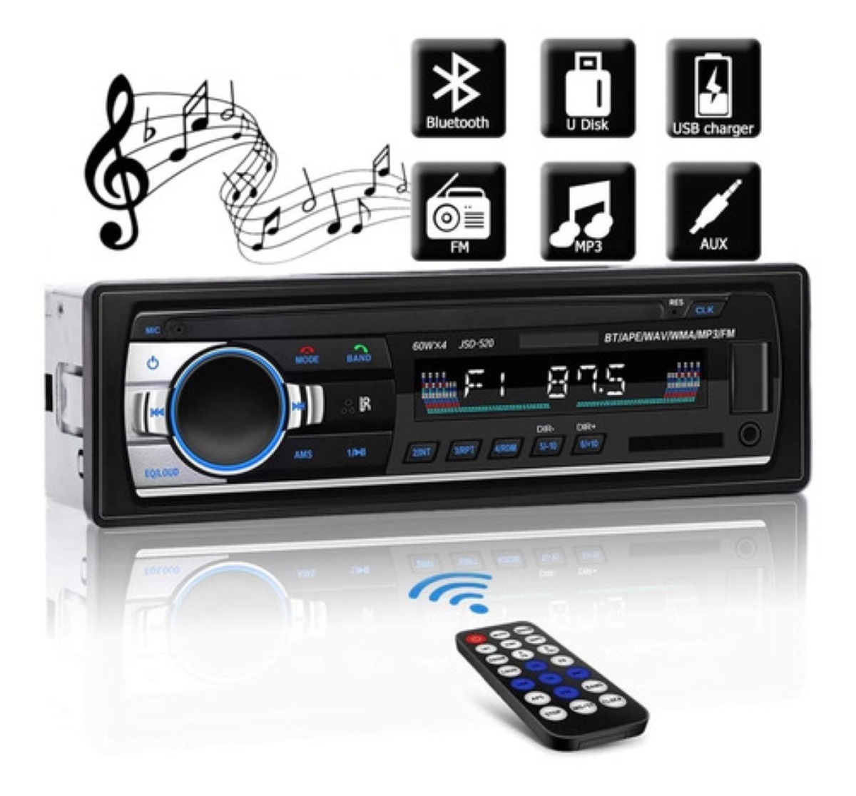 Reproductor Mp3 1 Din Con Bluetooth Y Autoestéreo Para Auto